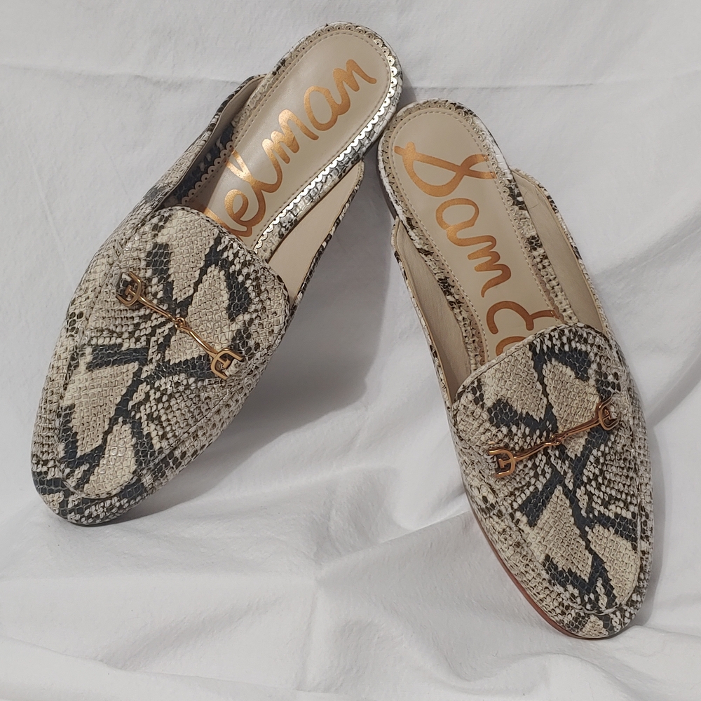 Great Cond. Sam Edelman Linnie Backless Mules Leather w/Snake Print Women 9.5
